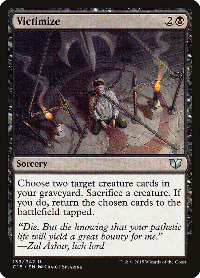 Victimize card front
