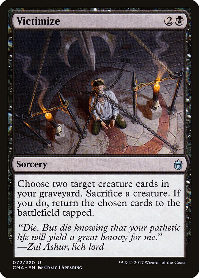 Victimize card front
