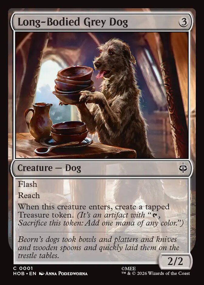 Long-Bodied Grey Dog card front