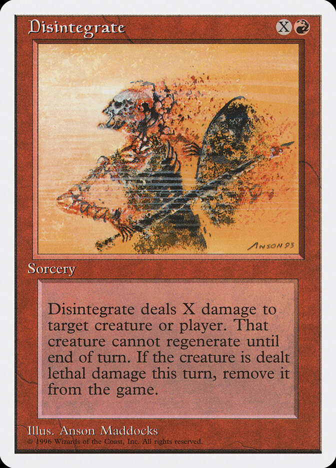 Disintegrate card front