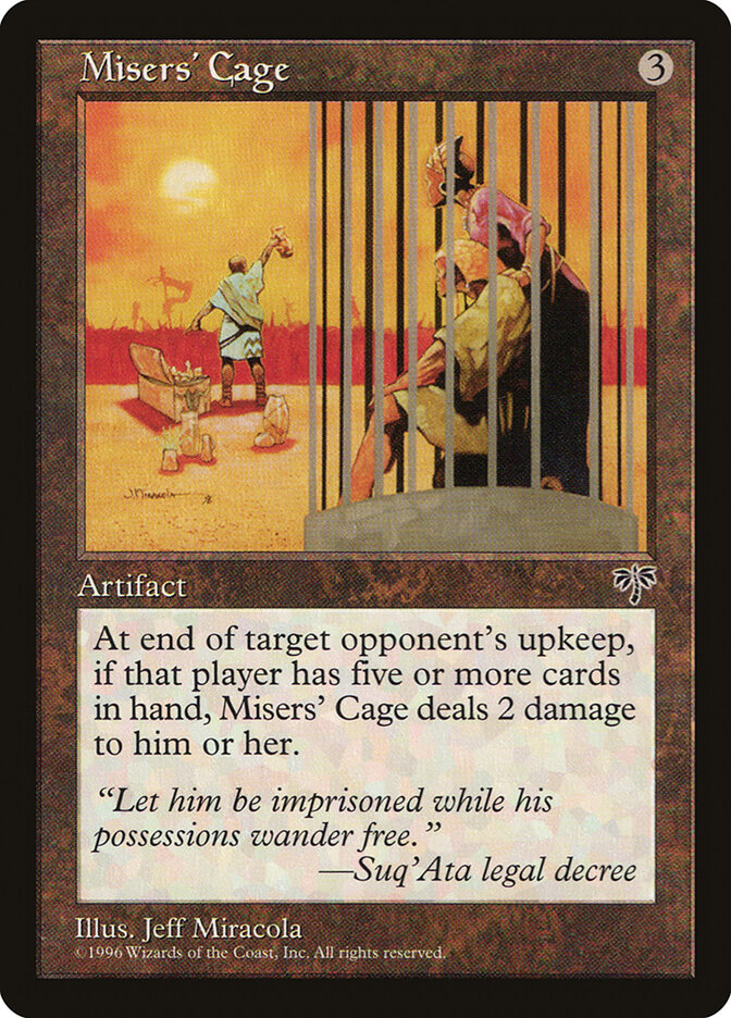 Misers' Cage card front