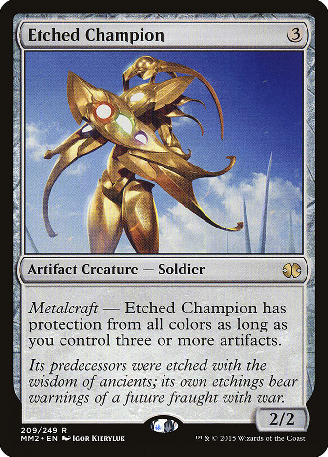 Etched Champion card front