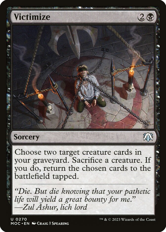Victimize card front