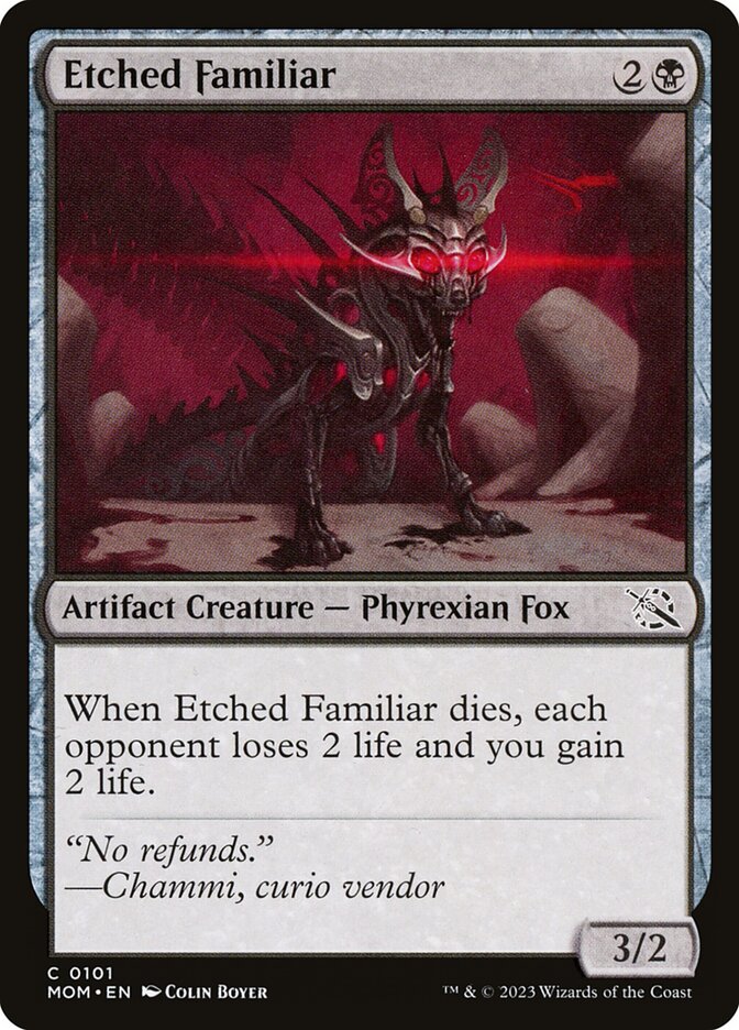 Etched Familiar card front