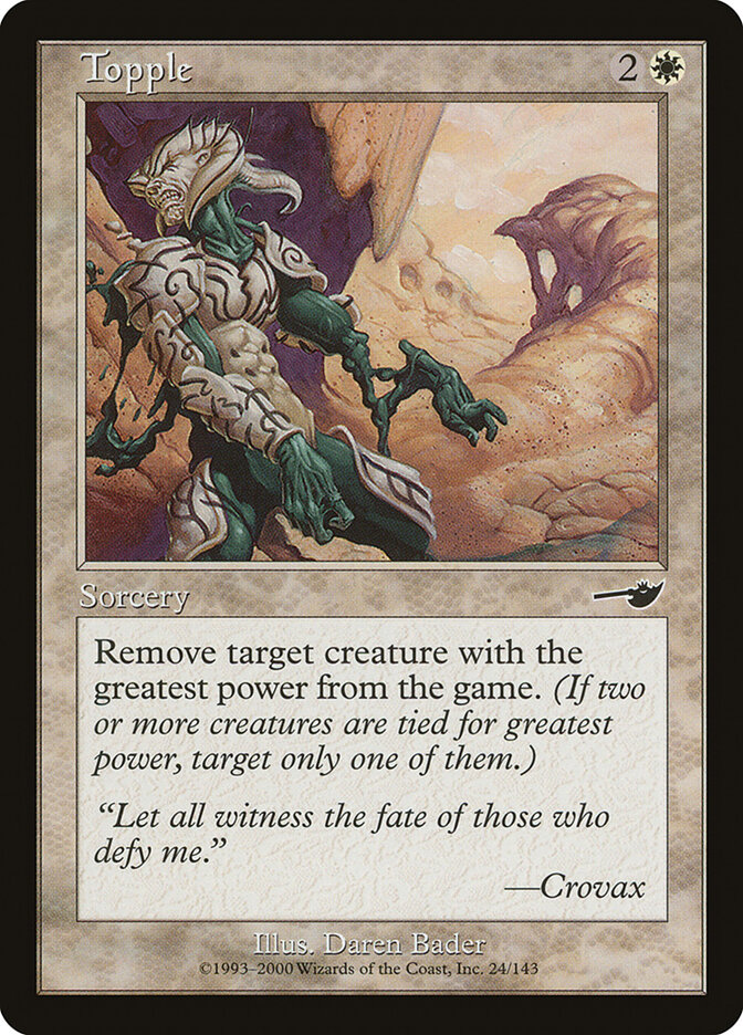 Topple card front