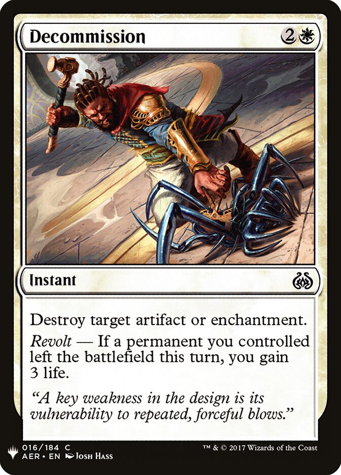 Decommission card front