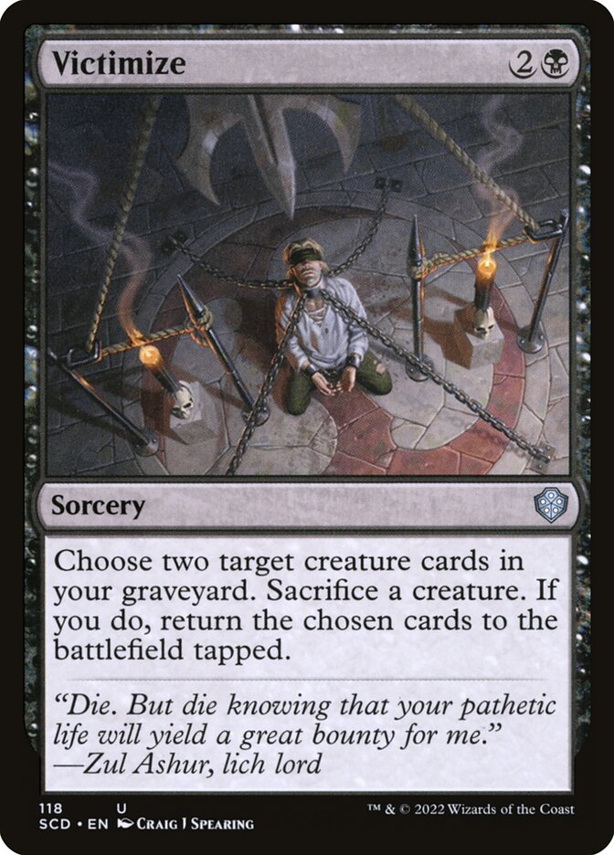 Victimize card front