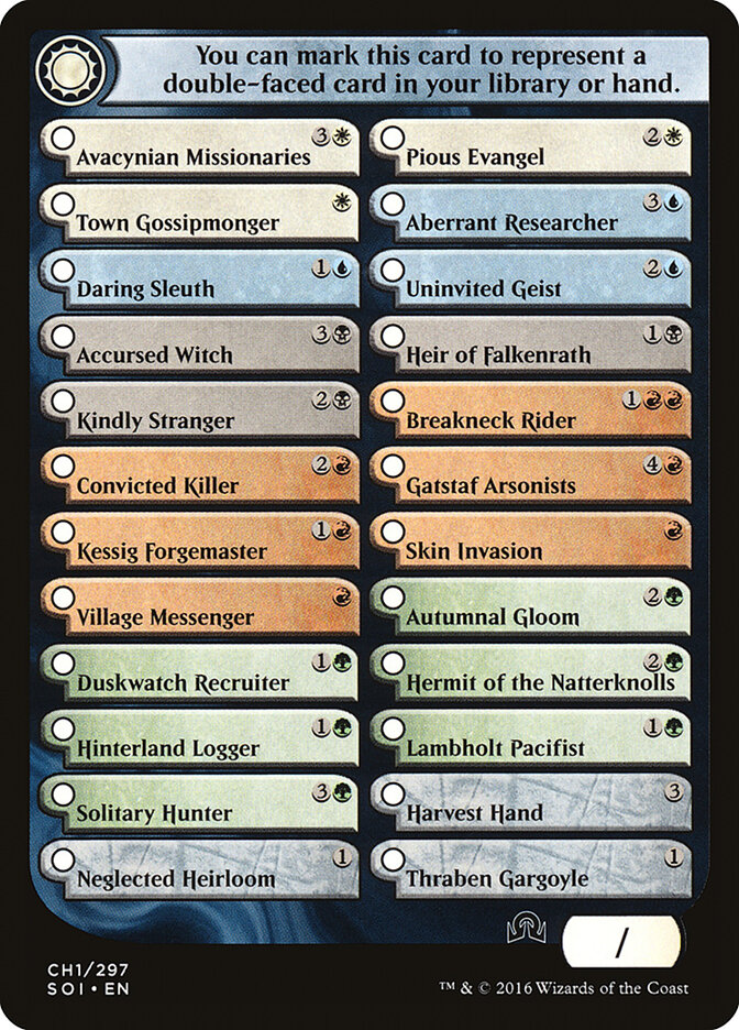 Shadows Over Innistrad Checklist 1 card front