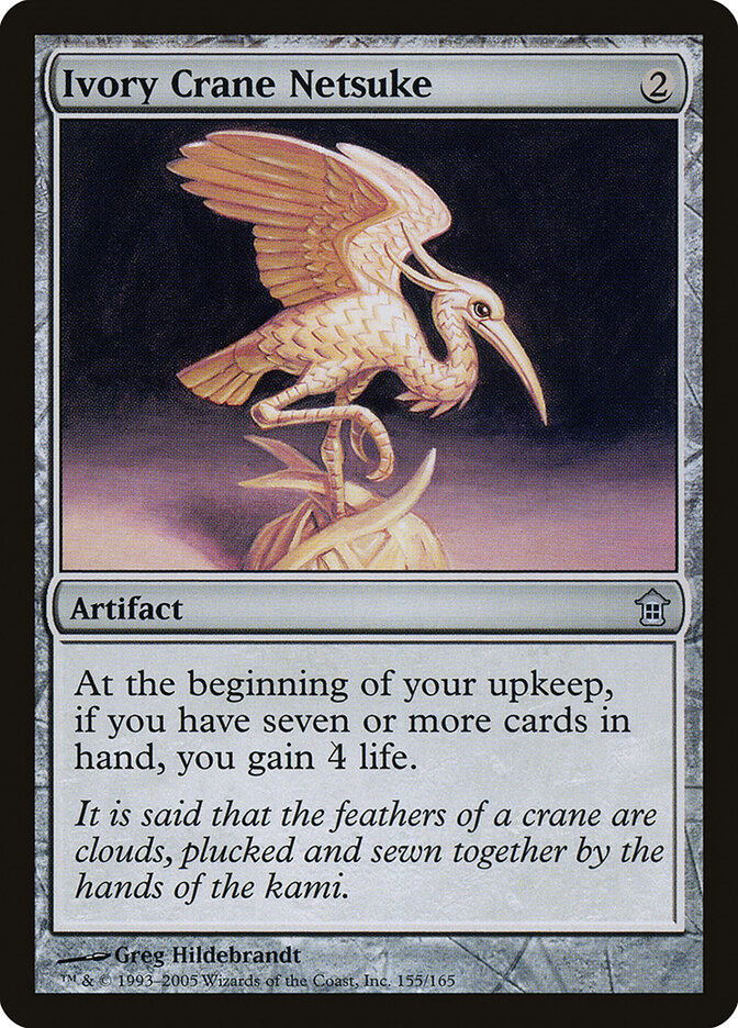 Ivory Crane Netsuke card front
