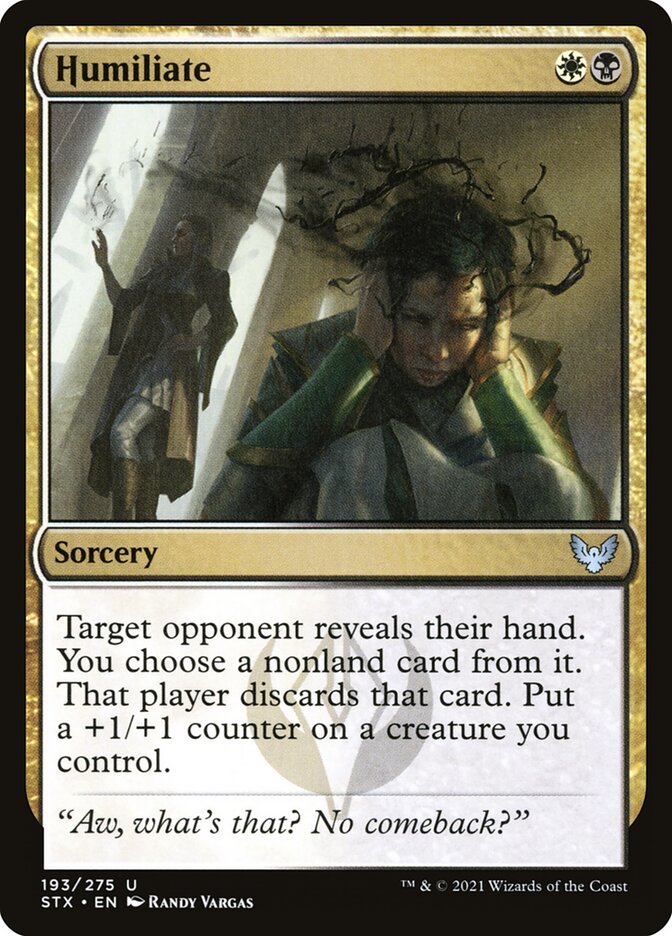 Humiliate card front