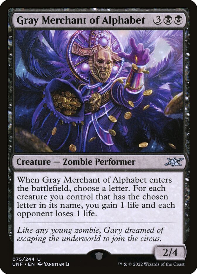 Gray Merchant of Alphabet card front