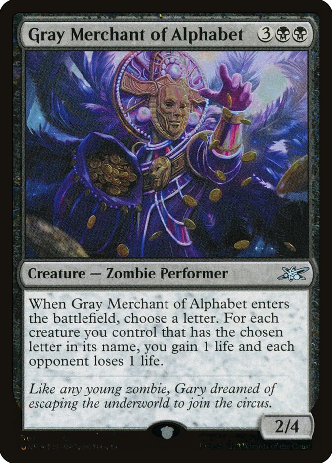 Gray Merchant of Alphabet card front
