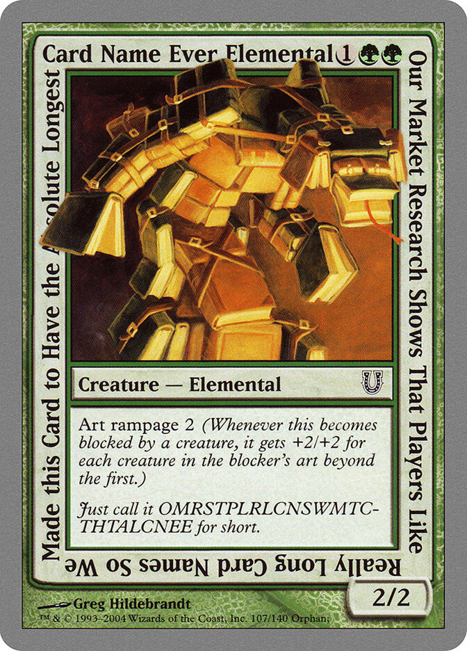 Our Market Research Shows That Players Like Really Long Card Names So We Made this Card to Have the Absolute Longest Card Name Ever Elemental card front