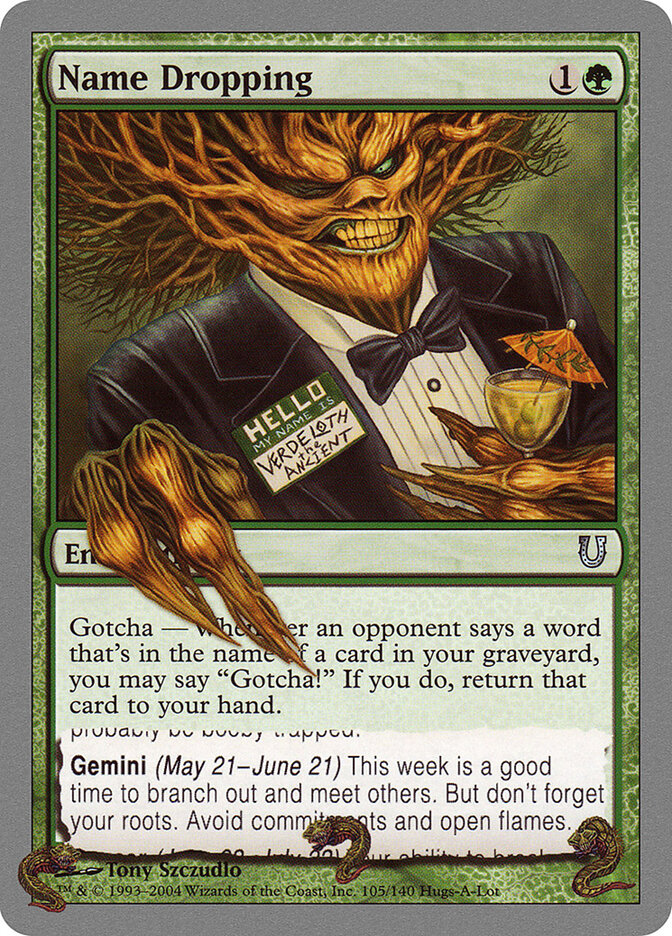 Name Dropping card front
