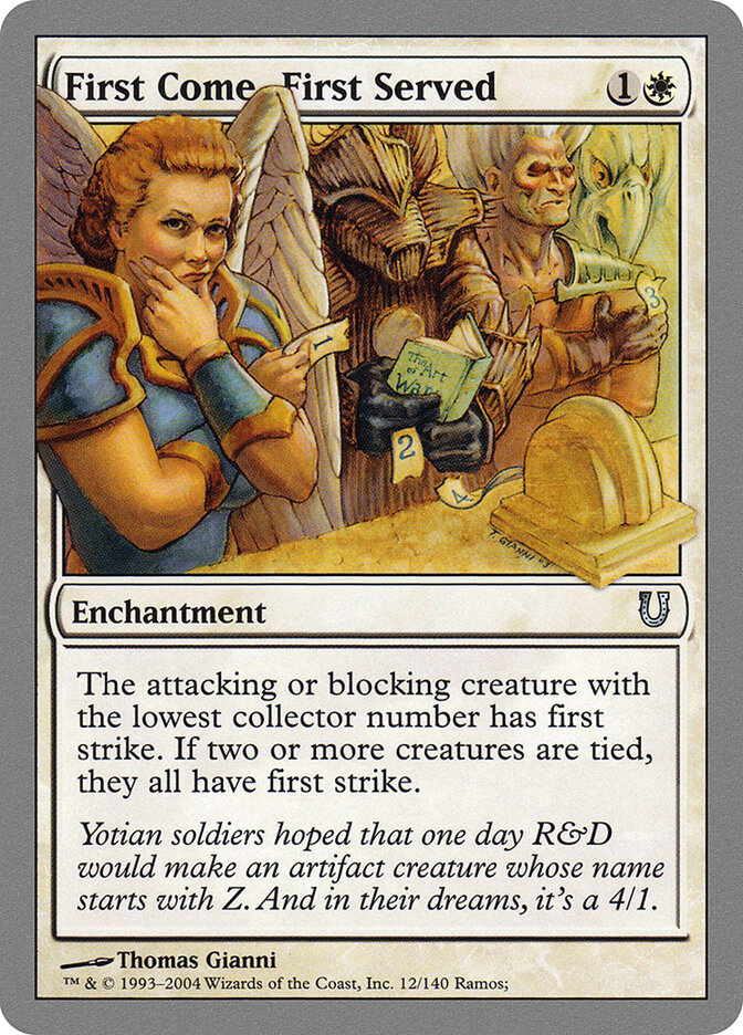 First Come, First Served card front
