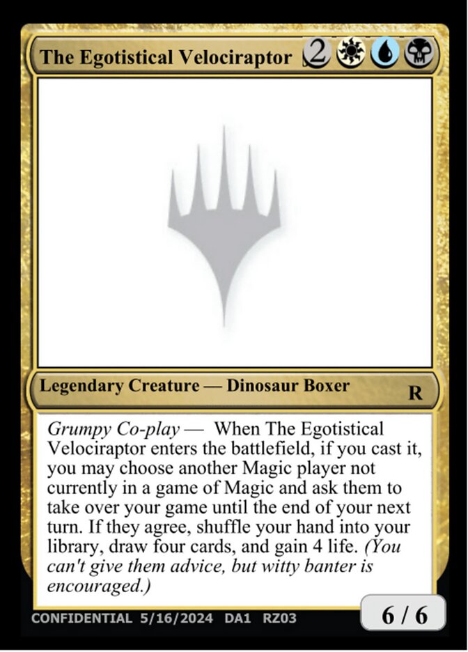 The Egotistical Velociraptor card front