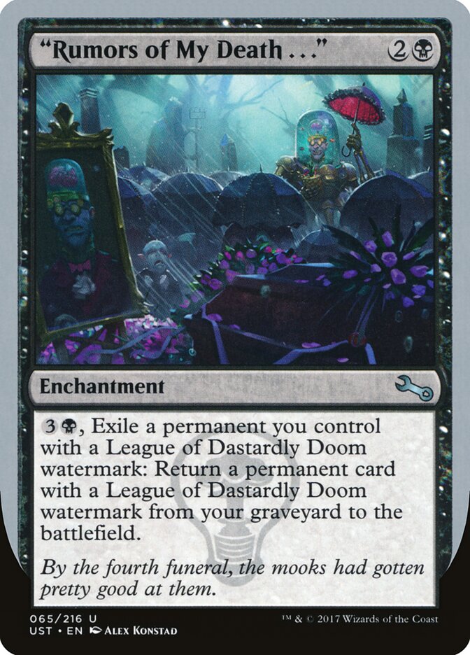 "Rumors of My Death . . ." card front
