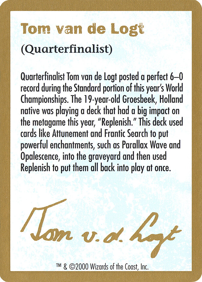 Tom van de Logt Bio (2000) card front