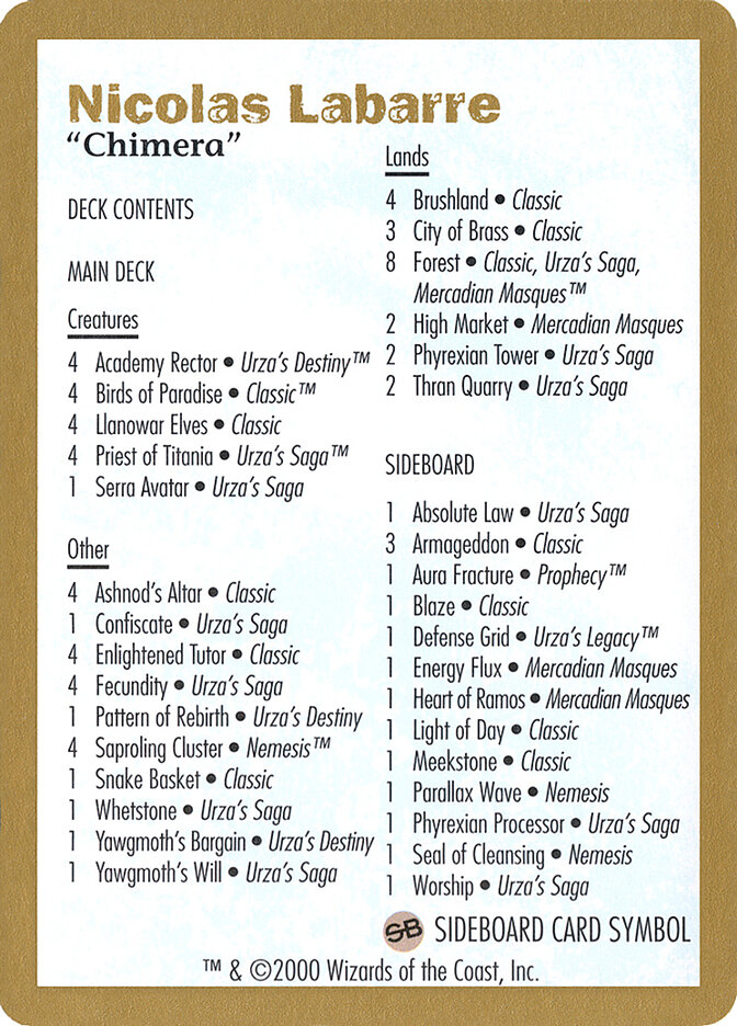 Nicolas Labarre Decklist card front