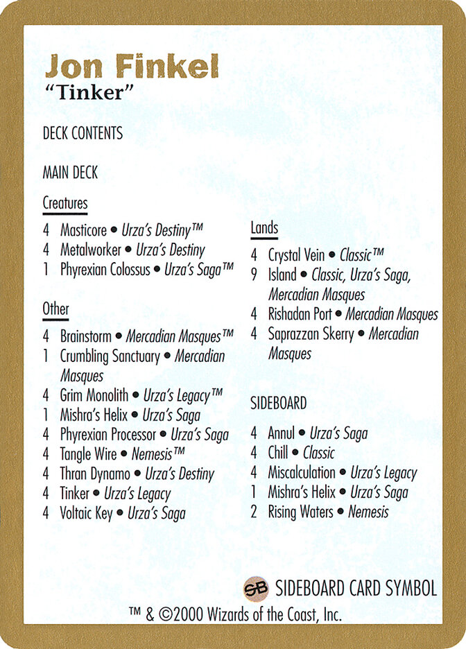 Jon Finkel Decklist card front