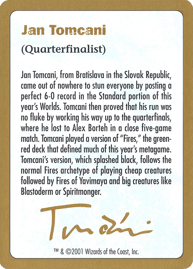 Jan Tomcani Bio card front