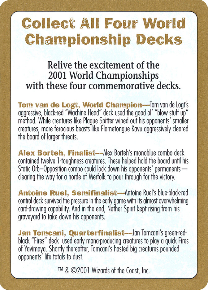 2001 World Championships Ad card front