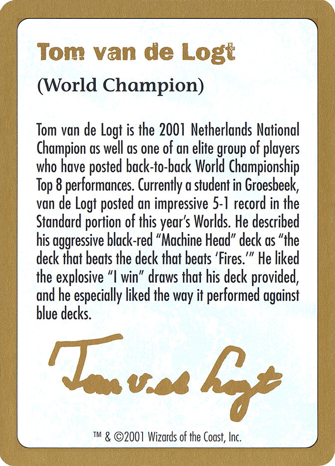 Tom van de Logt Bio (2001) card front
