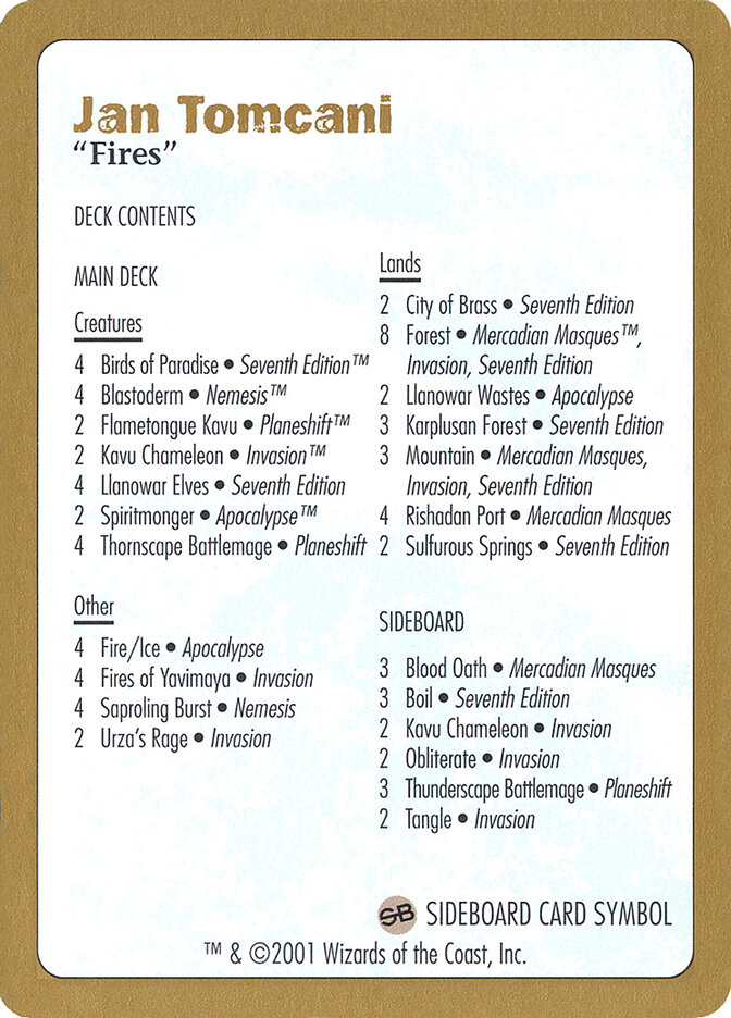 Jan Tomcani Decklist card front