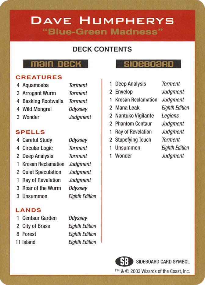 Dave Humpherys Decklist card front