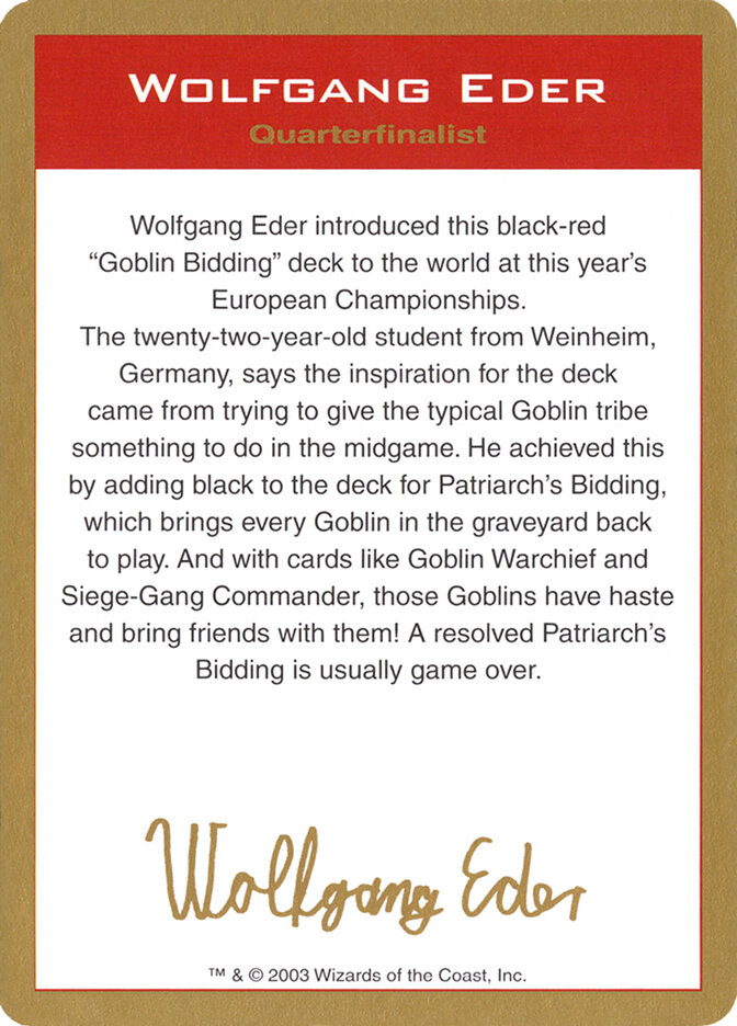 Wolfgang Eder Bio card front