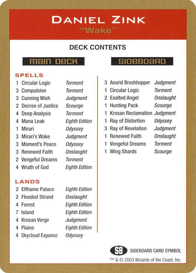 Daniel Zink Decklist card front