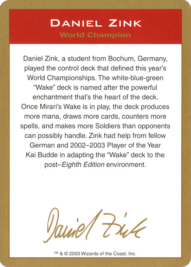Daniel Zink Bio card front