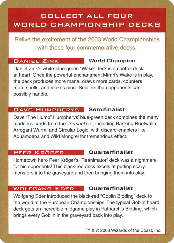 2003 World Championships Ad card front