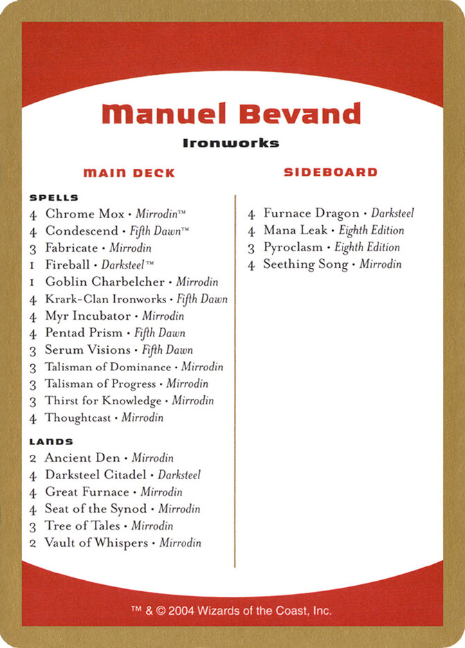 Manuel Bevand Decklist card front