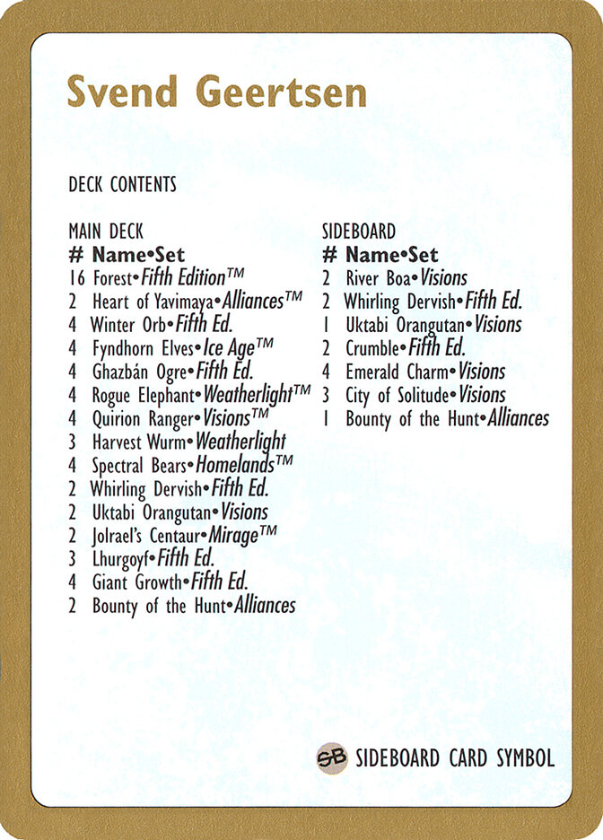 Svend Geertsen Decklist card front