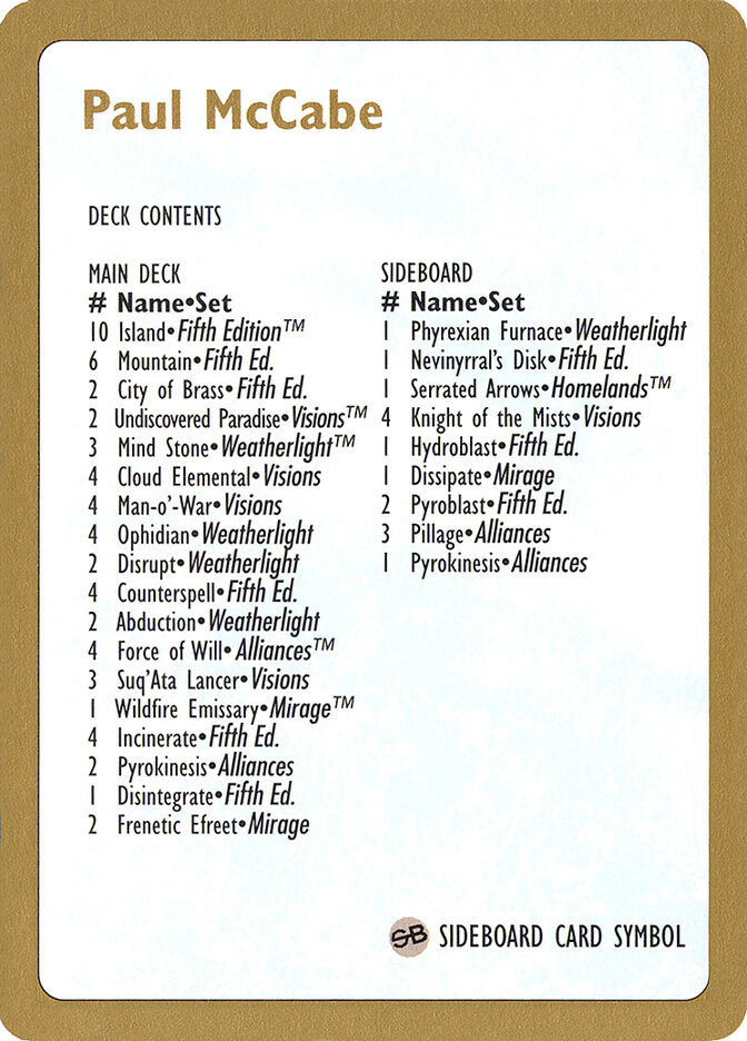 Paul McCabe Decklist card front