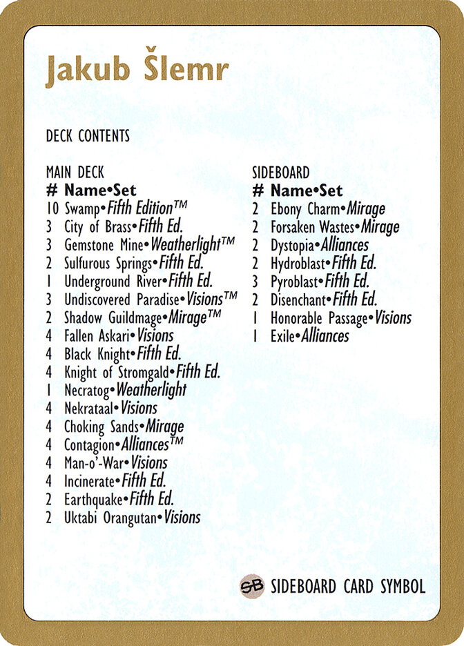 Jakub Šlemr Decklist card front