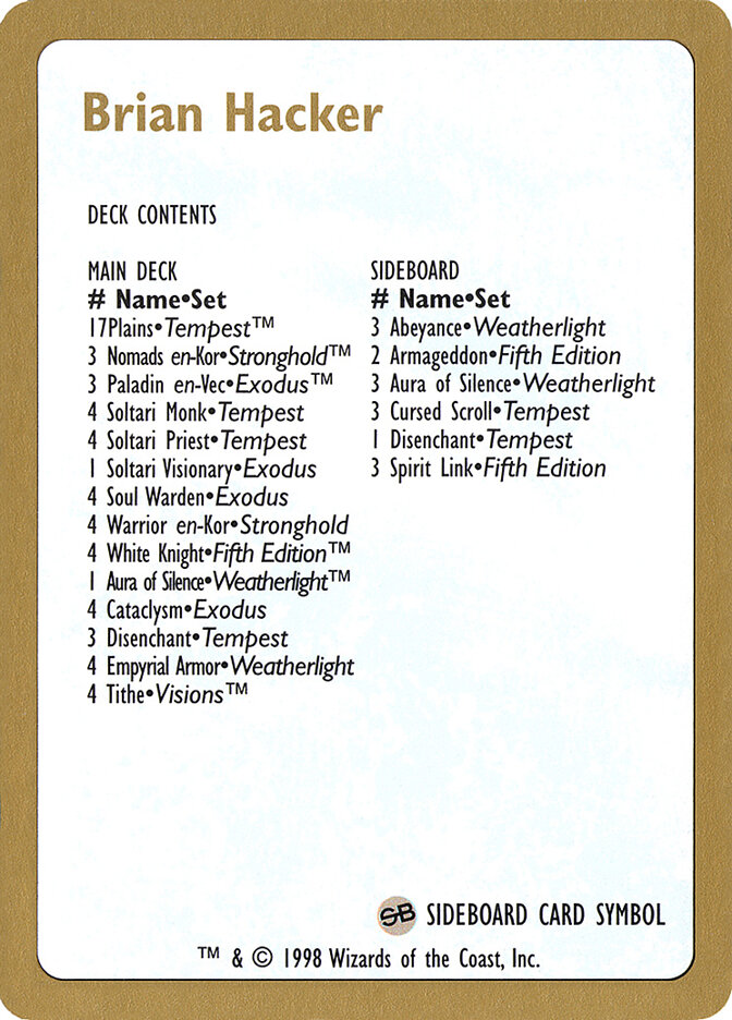 Brian Hacker Decklist card front