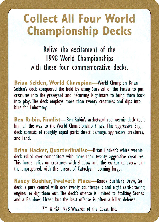 1998 World Championships Ad card front