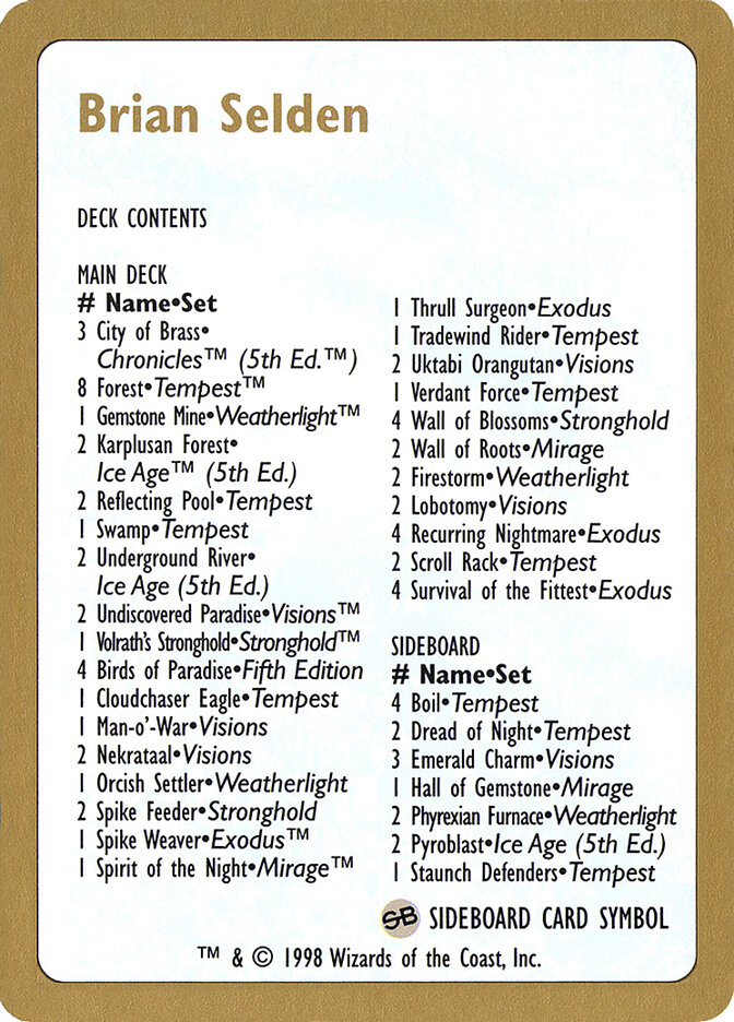 Brian Selden Decklist card front