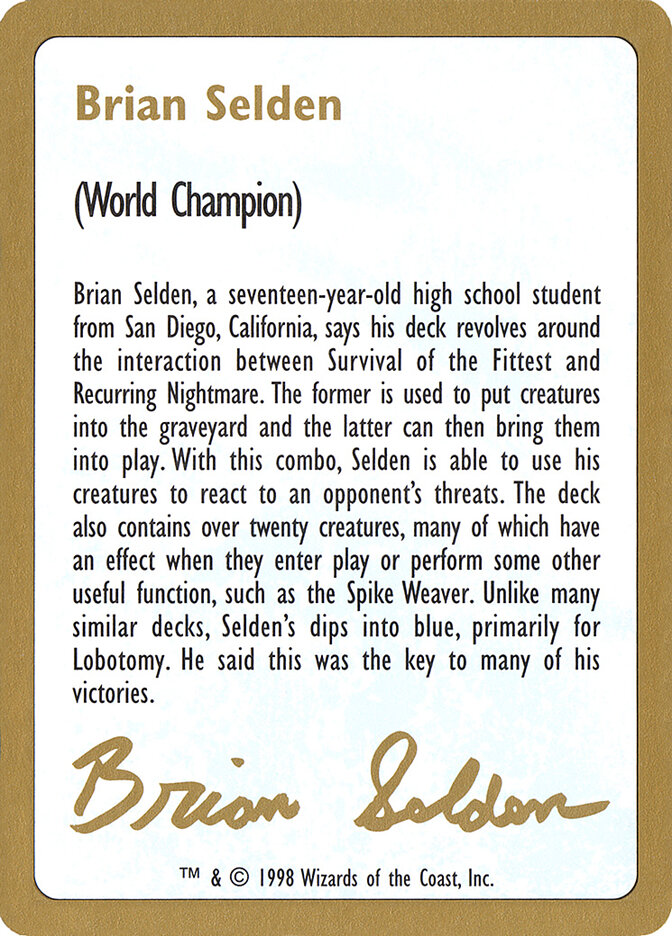 Brian Selden Bio card front