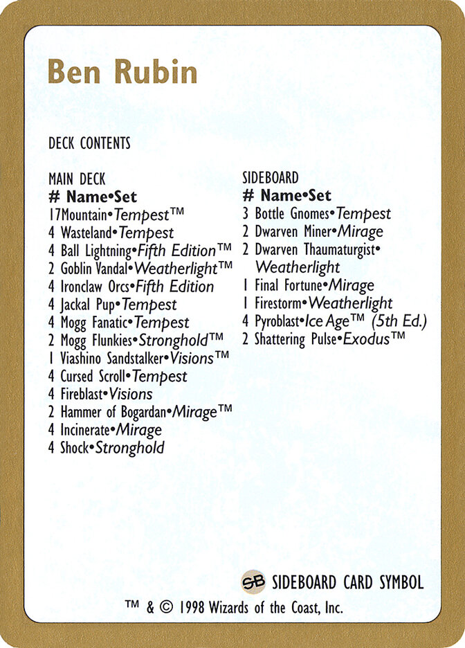 Ben Rubin Decklist card front