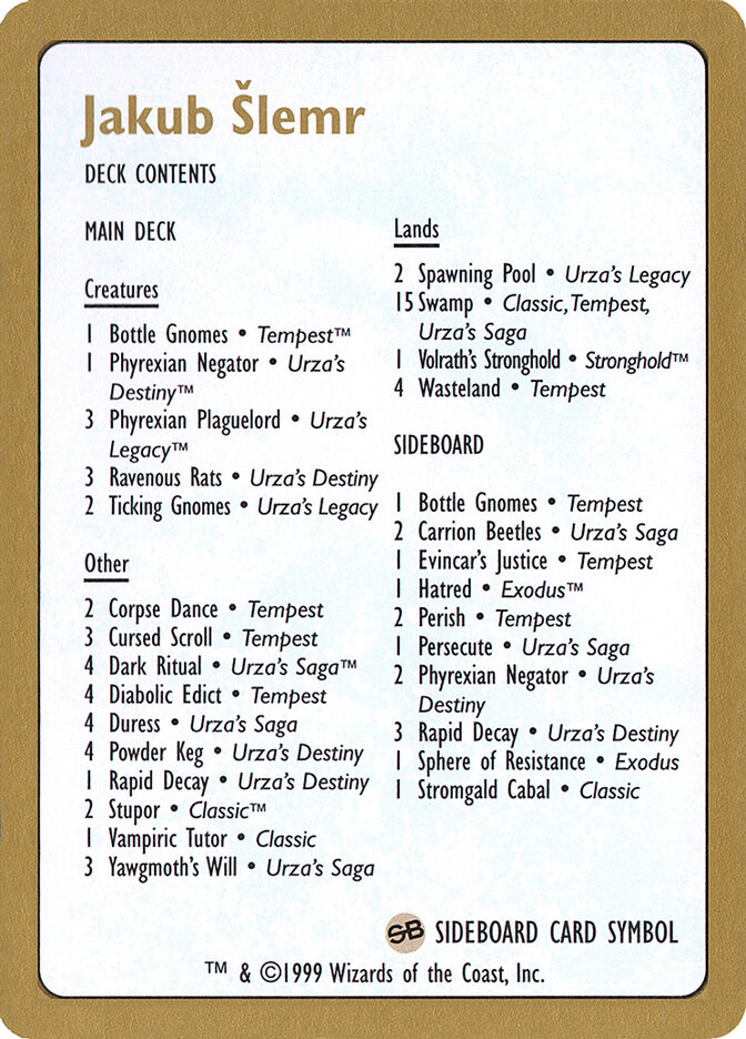 Jakub Šlemr Decklist (1999) card front