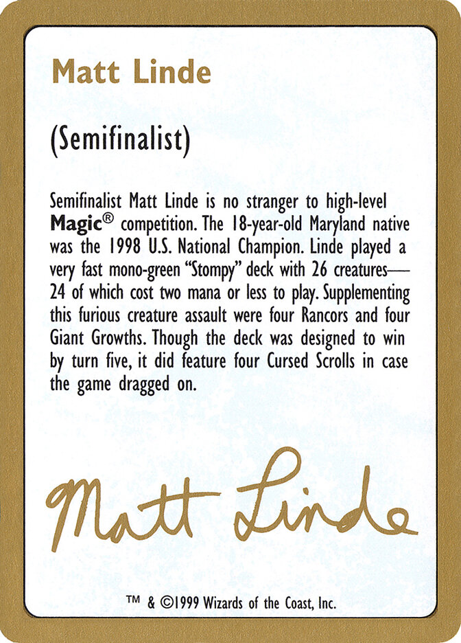Matt Linde Bio card front