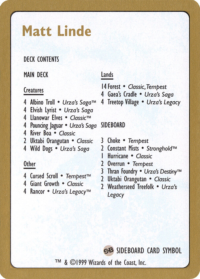 Matt Linde Decklist card front