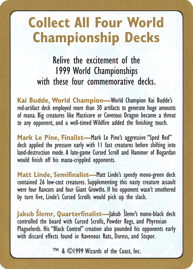 1999 World Championships Ad card front