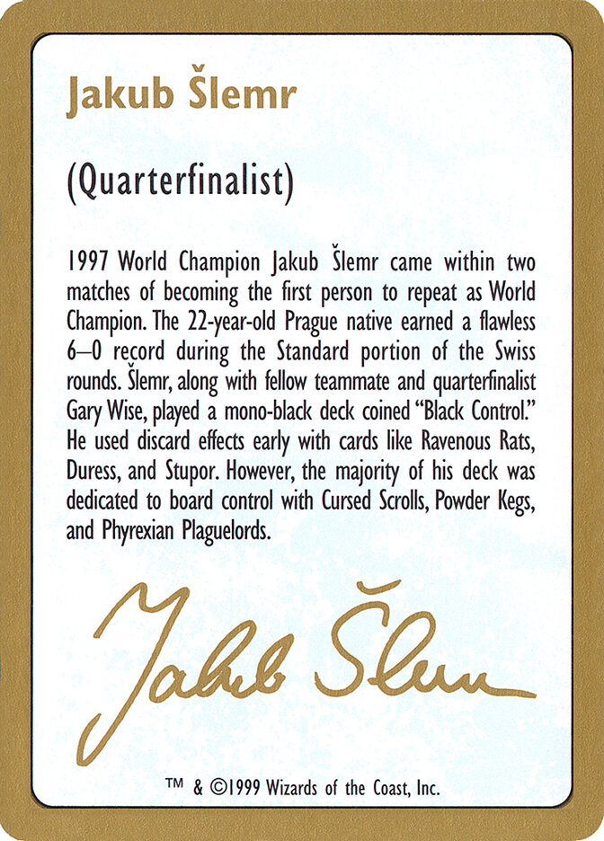 Jakub Šlemr Bio (1999) card front