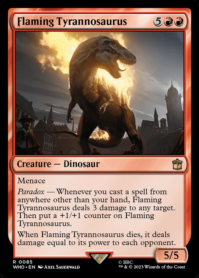 Flaming Tyrannosaurus card front