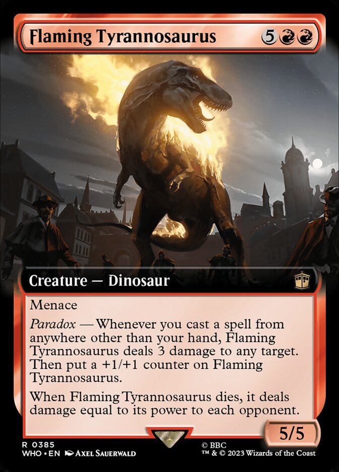 Flaming Tyrannosaurus card front