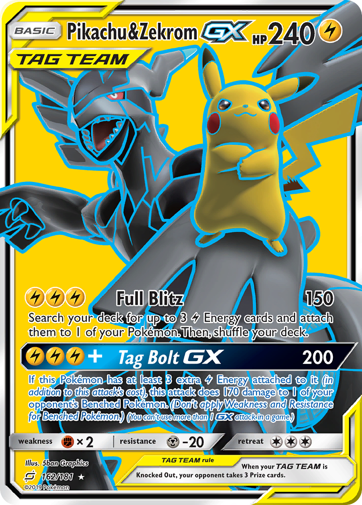 Pikachu & Zekrom-GX card front